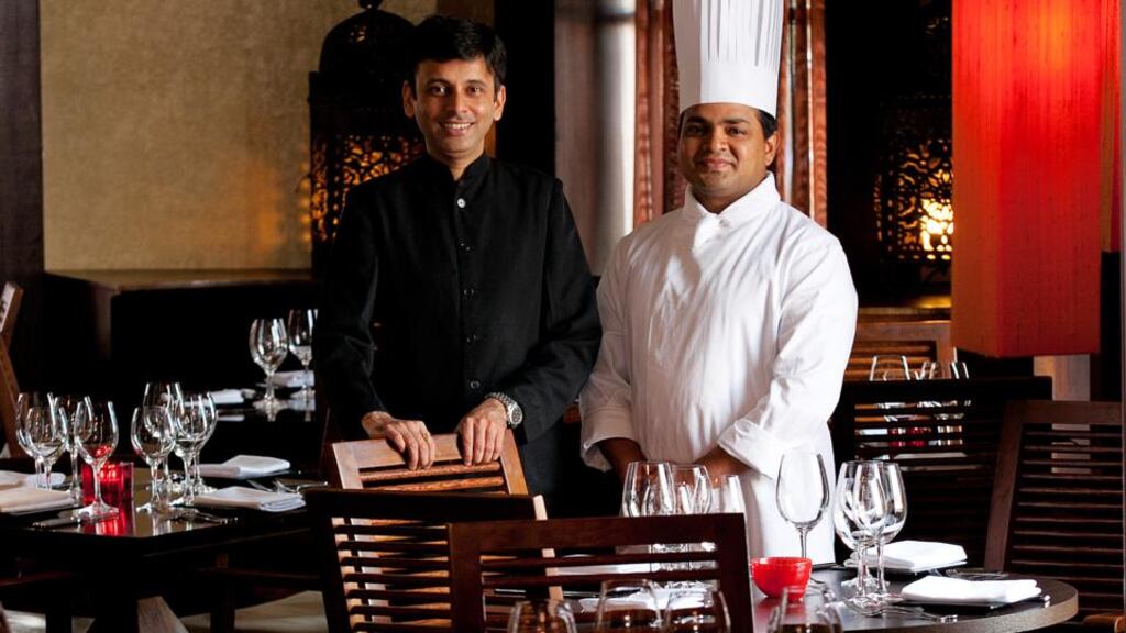 Rasam restaurant manager Prateek Vikram pictured  with head chef Anubhav Srivastava. Photograph: Paul Sherwood