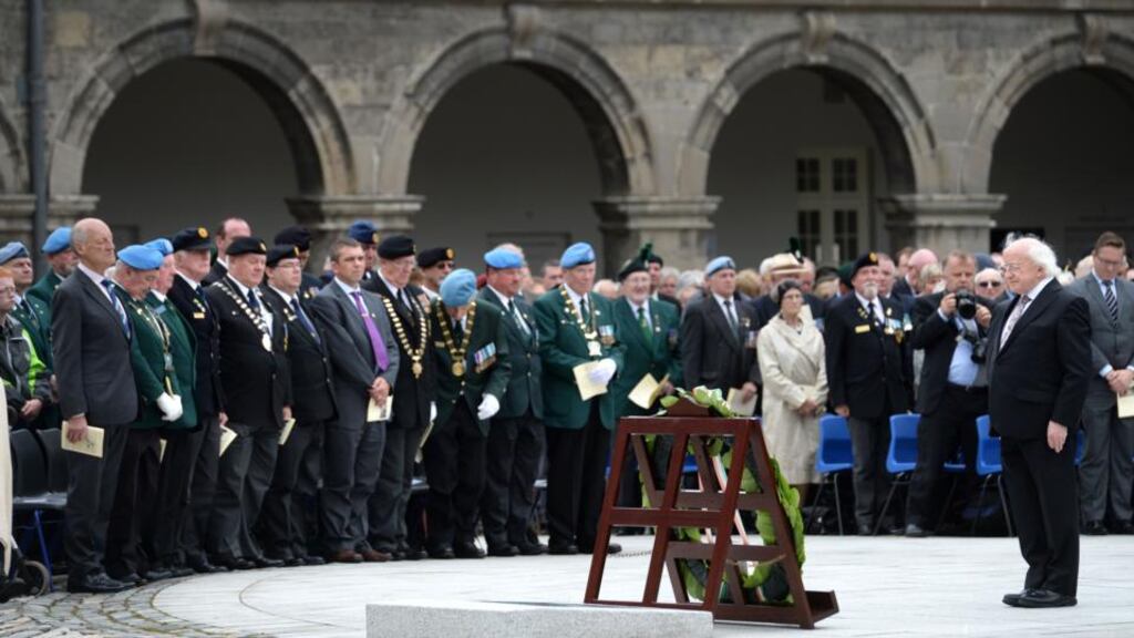 President Michael D Higgins has laid a wreath for Ireland’s war dead during an interfaith service of commemoration in Dublin today. Photograph: Dara Mac Dónaill /The Irish Times
