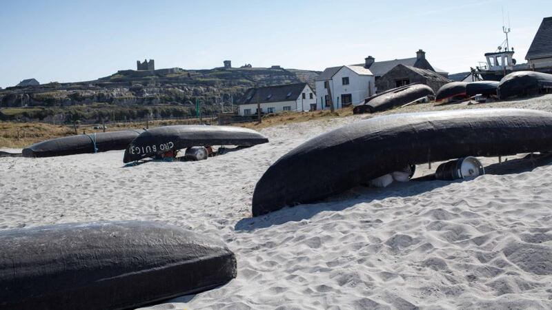 Currachs on the beach in Inisheer. Photograph: Eamon Ward