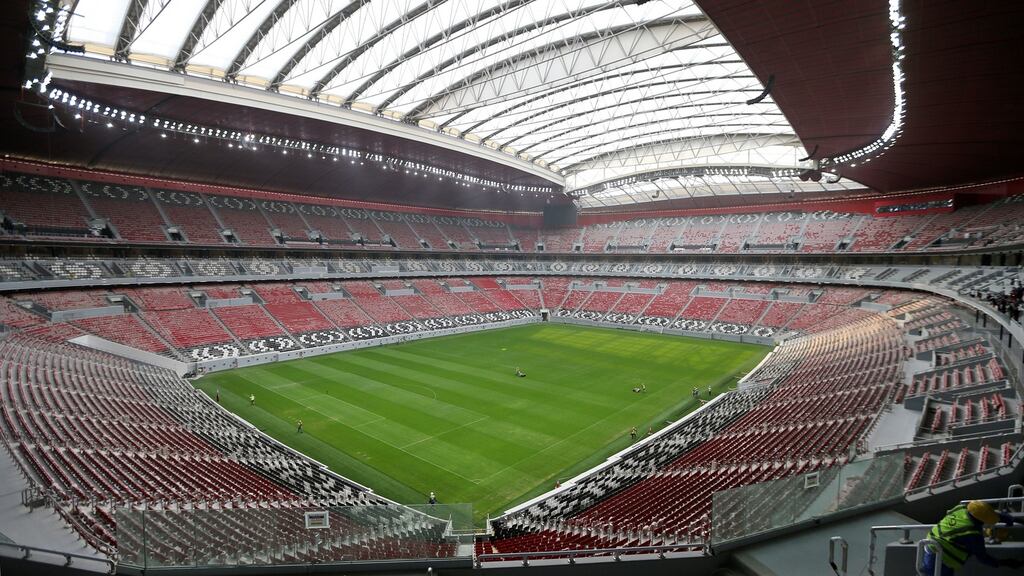 The opening game of the 2022 World Cup will take place at the 60,000-capacity Al Bayt stadium , one of the eight venues for the FIFA World Cup 2022, in Al Khor, Qatar, during a media tour 17 December 2019 (re-issued 15 July 2020). The Al Bayt stadium will host the opening match of the FIFA World Cup 2022 on 18 November 2022 as the FIFA confirmed the match schedule for the tournament on 15 July 2020. EPA/ALI HAIDER *** Local Caption *** 55714958