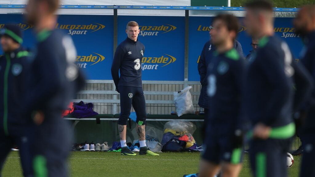 James McClean was Ireland’s sole absentee from training on Wednesday ahead of Saturday’s clash with Austria. Photograph: Niall Carson/PA