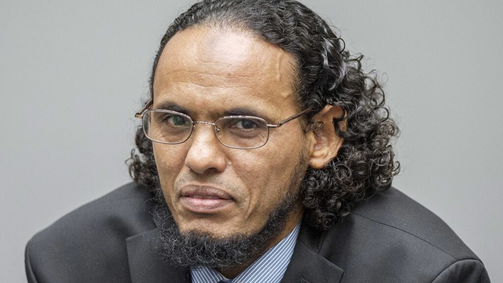 Ahmad al-Faqi al-Mahdi – also known as Abu Tourab – at the International Criminal Court in The Hague on Monday. He expressed his deep regret to the people of Timbuktu and Mali. Photograph: Patrick Post/EPA