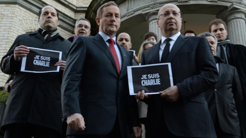 French ambassador Jean-Pierre Thébault (R) with Taoiseach Enda Kenny. Mr Thébault will attend an NUJ remembrance ceremony for those killed in the attack on the headquarters of the satirical magazine Charlie Hebdo. Photograph: Cyril Byrne/The Irish Times