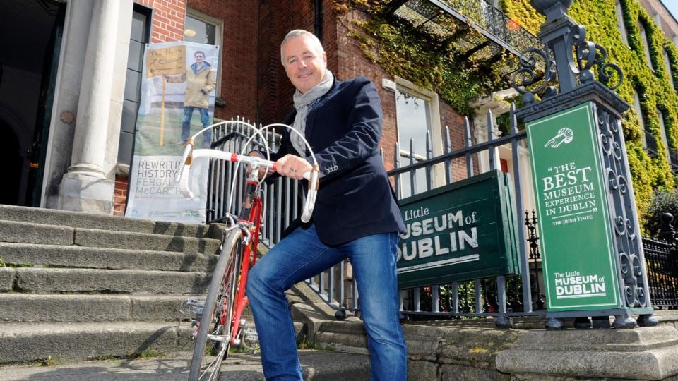 Stephen Roche, pictured with his bike from the 1979 Ras, his first ever Tour win, which he is loaning to the Little Museum of Dublin in advance of the Giro D’Italia, the first three stages of which will start in Belfast on Friday and finish in Dublin on Sunday. Photograph: Dave Meehan