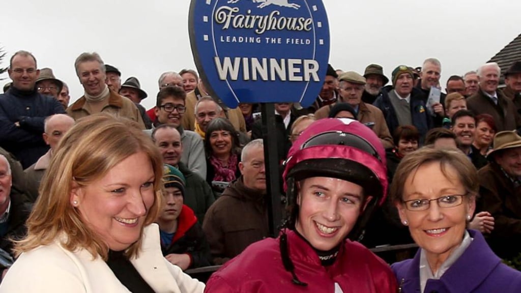 Winning jockey Bryan Cooper with trainer Sandra Hughes and Eileen Hughes after Lieutenant Colonel won the Bar One Racing Hatton’s Grace Hurdle at Fairyhouse.Photograph: Donall Farmer/Inpho