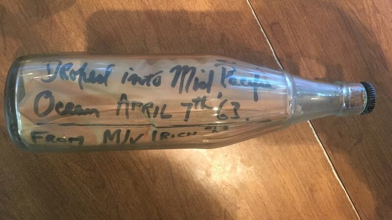 The date visible on the note contained inside the bottle. Photograph: Kari Perensovich