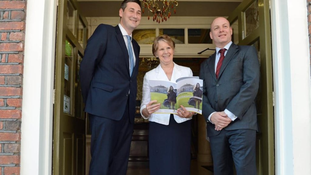 Mark Kennedy, chairman The Homeless Oversight Group, Sr Stanislaus Kennedy and Mark Byrne, CEO, at the launch of the Focus Ireland Annual Report, in Dublin. Photograph: Eric Luke / The Irish Times