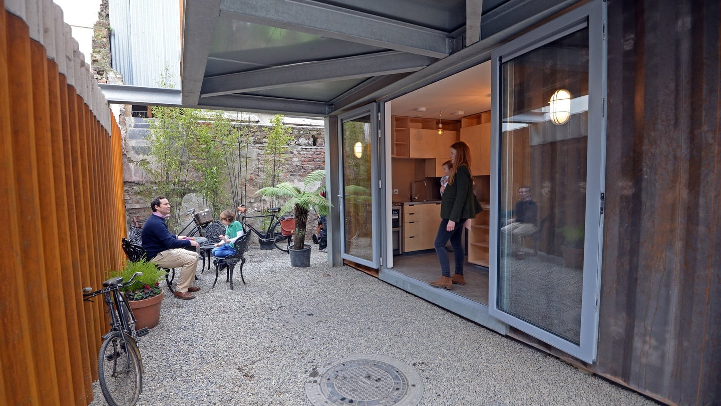 The Kelleys on their patio. Photograph: Eric Luke
