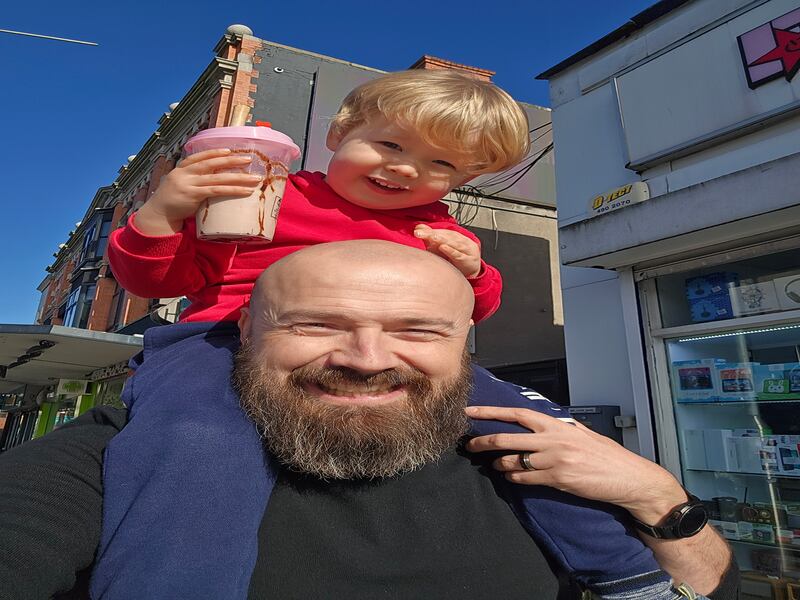 Scott Evans and his son Daniel (4): Evans says coloured noise helps block out creaky stairs or the shower so his son can sleep through