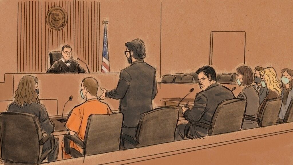 A courtroom sketch of the civil rights case on Wednesday. Derek Chauvin will not face a federal trial in January after he changed his plea to guilty, but could end up spending more years behind bars. Photograph: Cedric Hohnstadt/AP