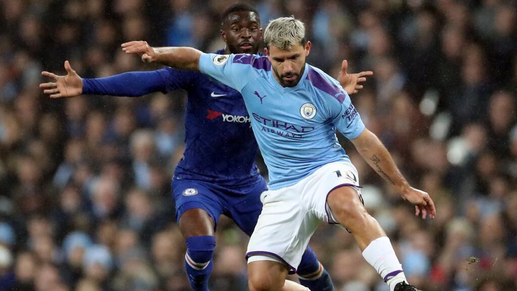 Sergio Agüero will miss December’s Manchester derby with a thigh injury. Photograph: Andrew Yates/Reuters