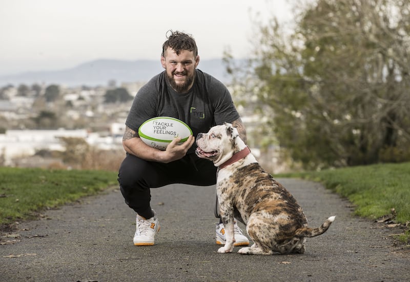 Leinster and Ireland prop Andrew Porter with his dog Pablo. Photograph: Dan Sheridan/Inpho
