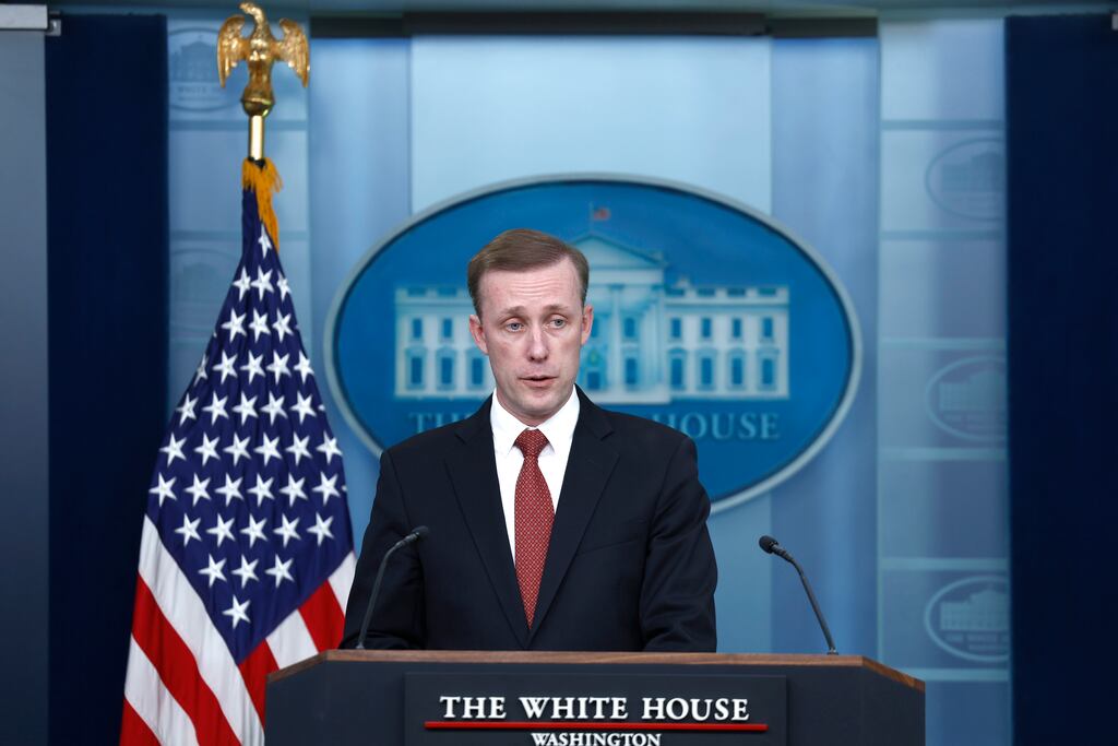 US national security advisor Jake Sullivan speaks during a news briefing at the White House yesterday. Photograph: Anna Moneymaker/Getty Images