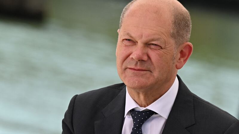 Germany’s Finance Minister Olaf Scholz reacts whilst conducting an interview during a break at the G20 finance ministers and central bankers meeting in Venice on Friday. Photograph: Andreas Solaro/AFP