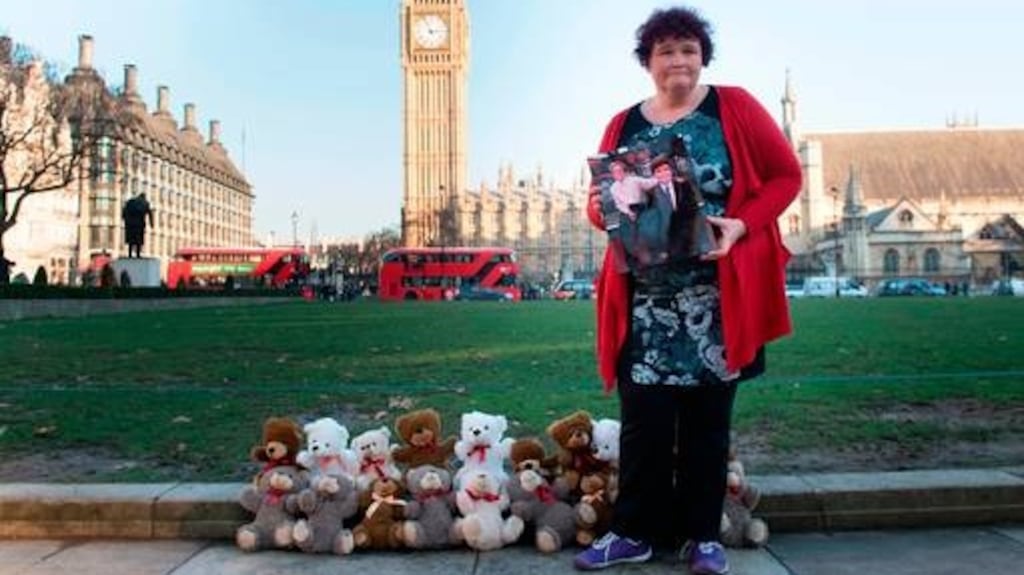 Claire Throssell delivered a petition – calling for children’s safety to be put first by the family courts – to London’s Downing Street in 2014. Photograph: Stefan Rousseau/PA