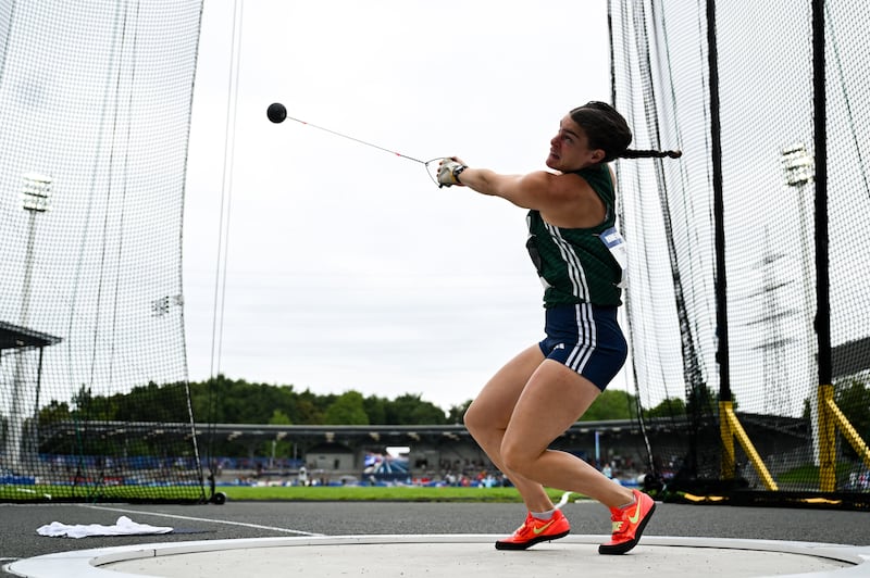 Nicola Tuthill competes in the women's hammer throw final during the FISU World University Games. Photograph: Shauna Clinton/Sportsfile