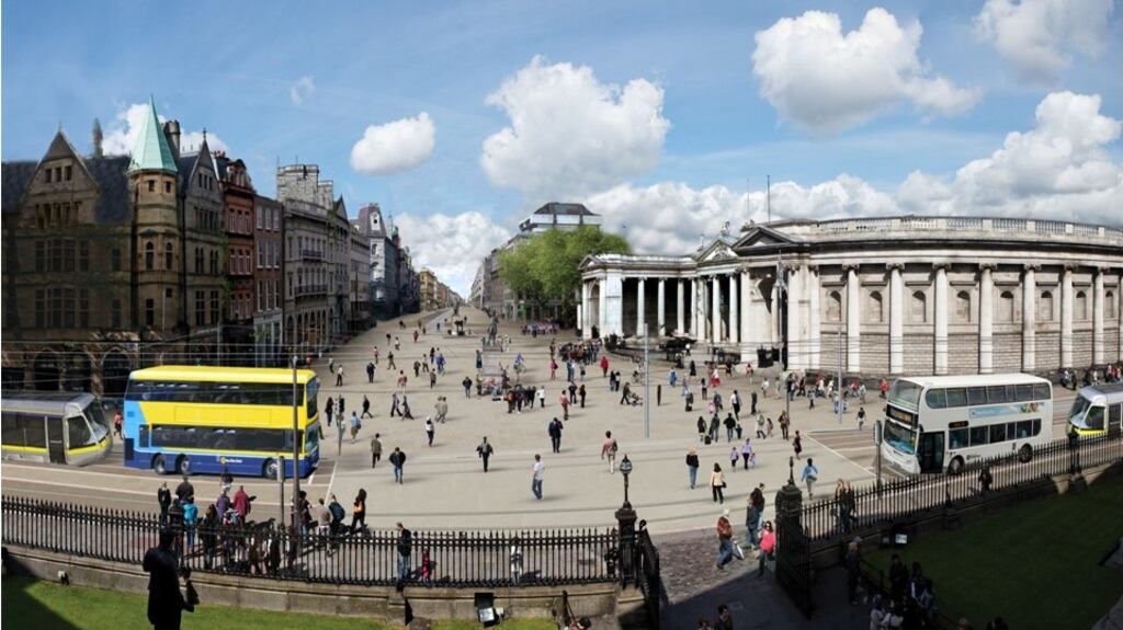 Artists’ impressions of the latest plans for the pedestrianisation of College Green in Dublin.