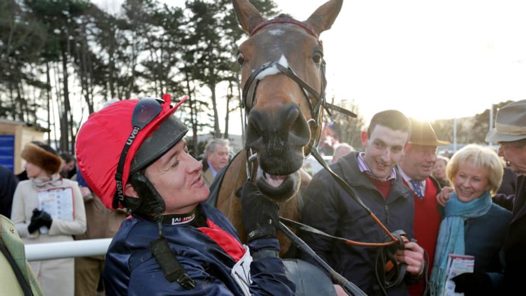 Jockey Barry Geraghty and Bobs Worth in the winner’s enclosure at Leopardstown after victory in the recent Lexus Steeplechase. Photograph: Morgan Treacy/Inpho