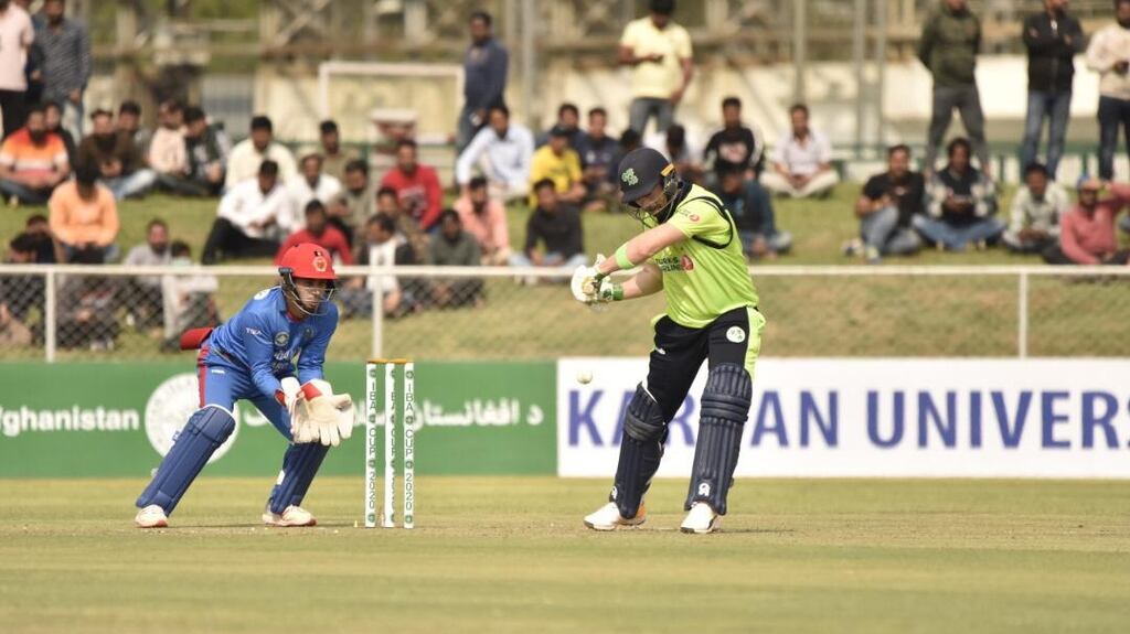 Andrew Balbirnie’s 46 wasn’t enough to prevent Ireland from going down by 21 runs in their second T20I against Afghanistan. Photograph: Cricket Ireland