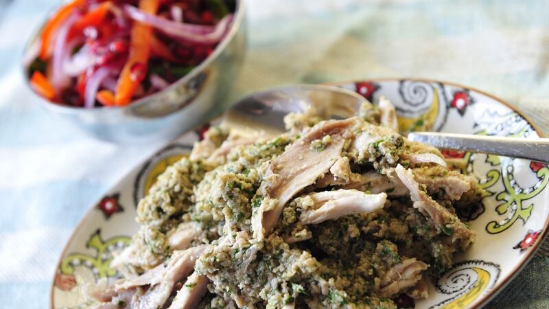 Chicken with walnut pesto