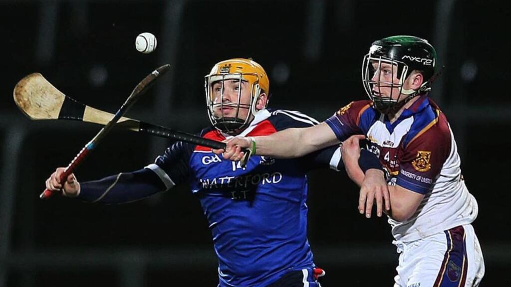 Waterford’s Liam McGrath attempts to win the sliotar from his marker Eoin Moriarty of UL. Photo: Inpho/Lorraine O’Sullivan