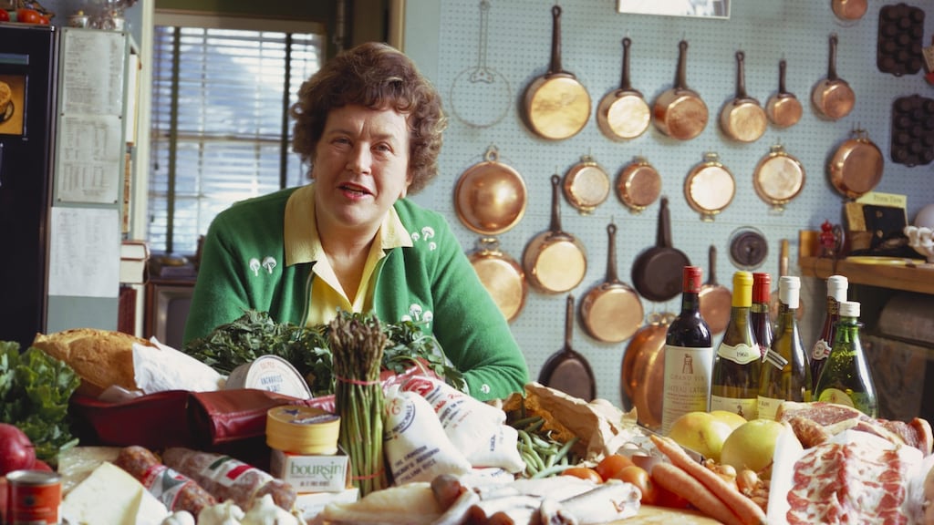 Julia Child: the American chef, author and TV host in her kitchen in Cambridge, Massachusetts, in 1972. Photograph: Hans Namuth/Getty