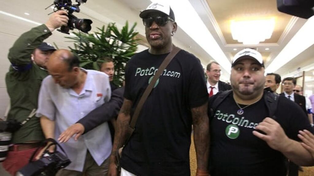 Dennis Rodman arrives in North Korea during his last visit in June. Photo: Kim Kwang Hyon/AP