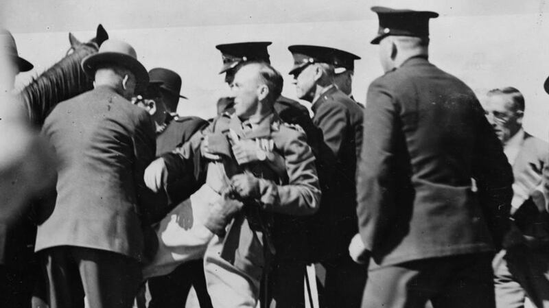 Captain De Groot being dragged from his horse by policemen after he had forestalled the official opening of Sydney Harbour Bridge. Photograph: Fox Photos/Getty Images