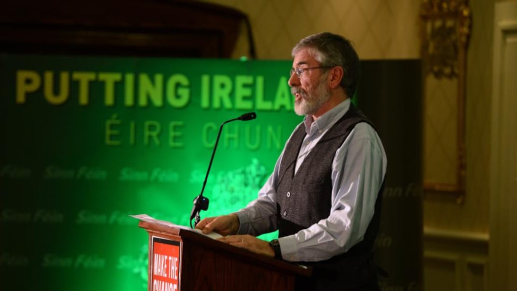 Sinn Féin leader Gerry Adams address party supporters during a conference at the Red Cow Hotel in Dublin today. Photograph: Cyril Byrne/The Irish Times.