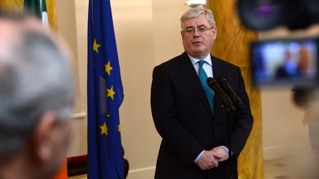 Tánaiste and Minister for Foreign Affairs, Eamon Gilmore speaking to the media at the arrivals for the recent formal meeting of EU foreign Ministers in Dublin Castle. Photograph: Cyril Byrne/The Irish Times