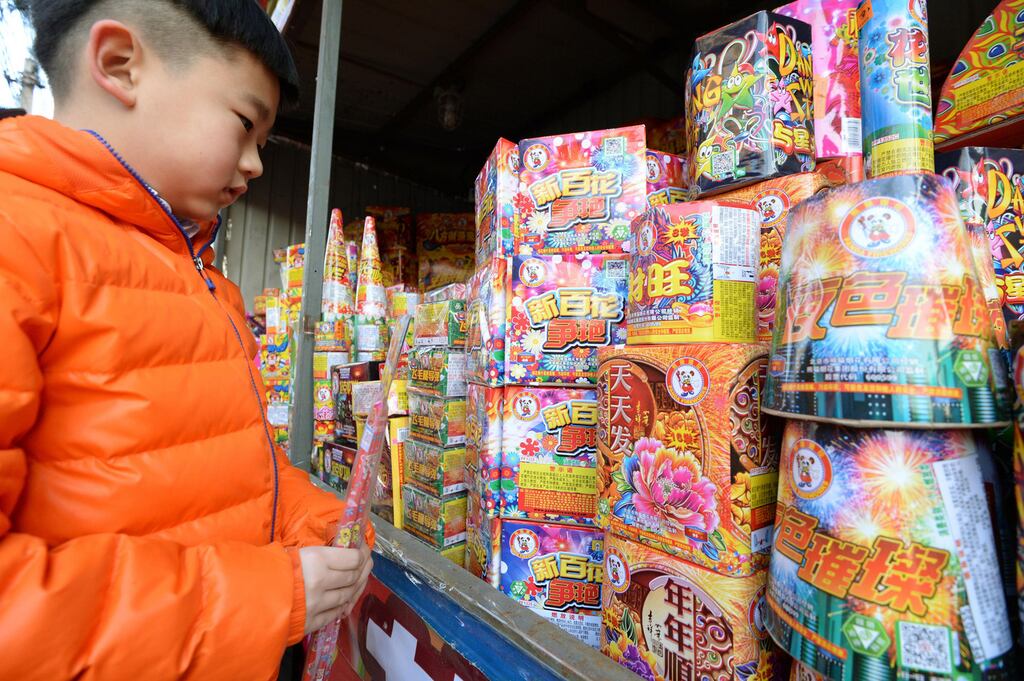 Fireworks go on sale in Beijing earlier this month. Photograph: Kyodo News/Getty Images