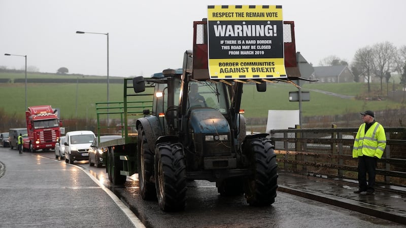 Anti-Brexit campaigners hold a go-slow protest at Ravensdale, Co Louth. Photograph: Niall Carson/PA Wire
