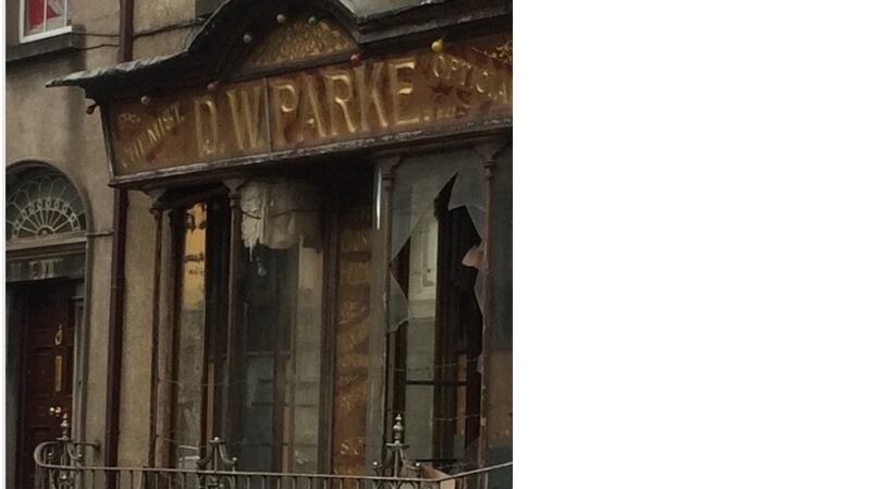 Detail of the shopfront in its current state of disrepair