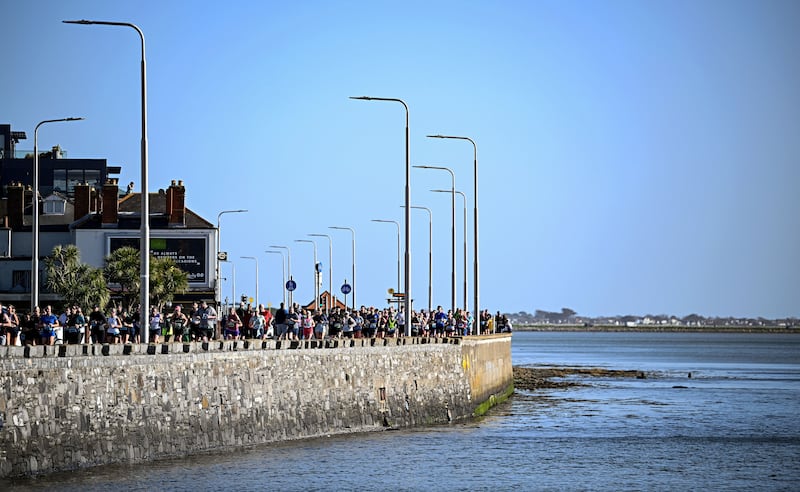 Participants pass through Clontarf on their way back to the city centre during the 2025 Dublin City Half Marathon. Photograph: Seb Daly/Sportsfile