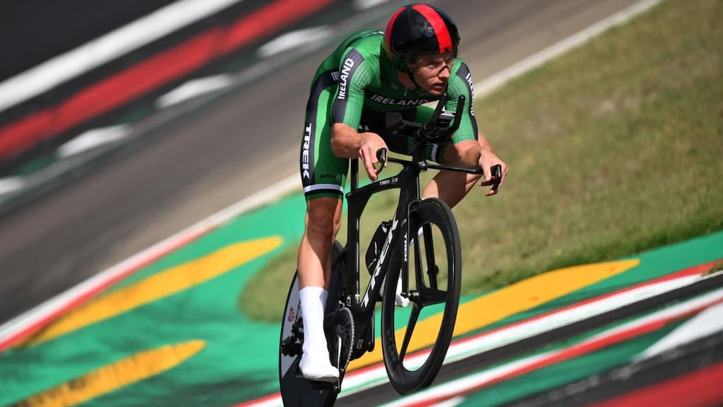 Ireland’s Ryan Mullen competes in the Men’s Elite Individual Time-Trial at the UCI 2020 Road World Championships in Imola, Emilia-Romagna, Italy. Photograph: Marco Bertorello/AFP via Getty Images