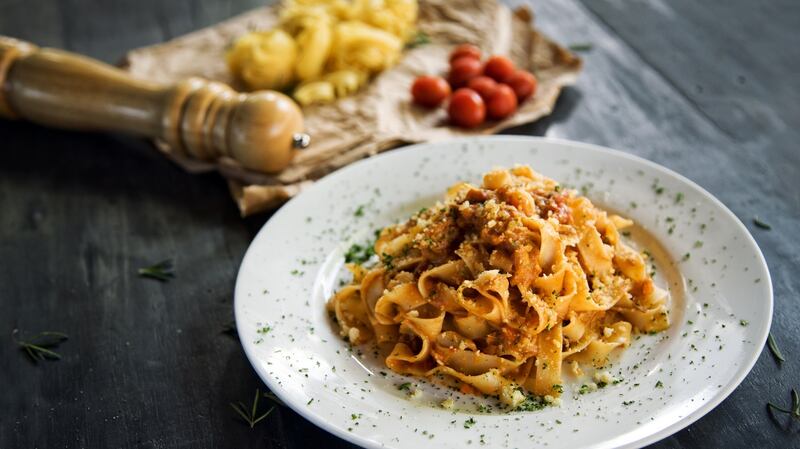 Fettucine with bolognese sauce.