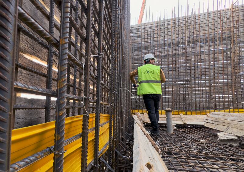 A Goal Wash engineer is inspecting the works at the new water tower Goal is constructing at Al-Wadah camp in northern Aleppo, Syria, with the EU's support. Photograph: Goal