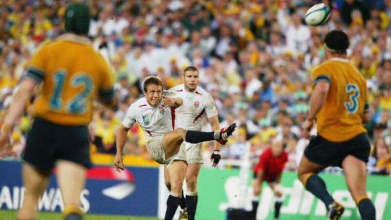 Jonny Wilkinson’s last minute dropgoal won England the 2003 Rugby World Cup. Photograph: Getty
