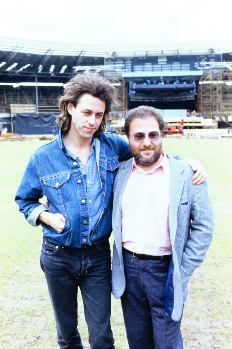 Bob Geldof and concert promoter Harvey Goldsmith at Wembley. Photograph: Band Aid Archive courtesy © The National Library of Ireland