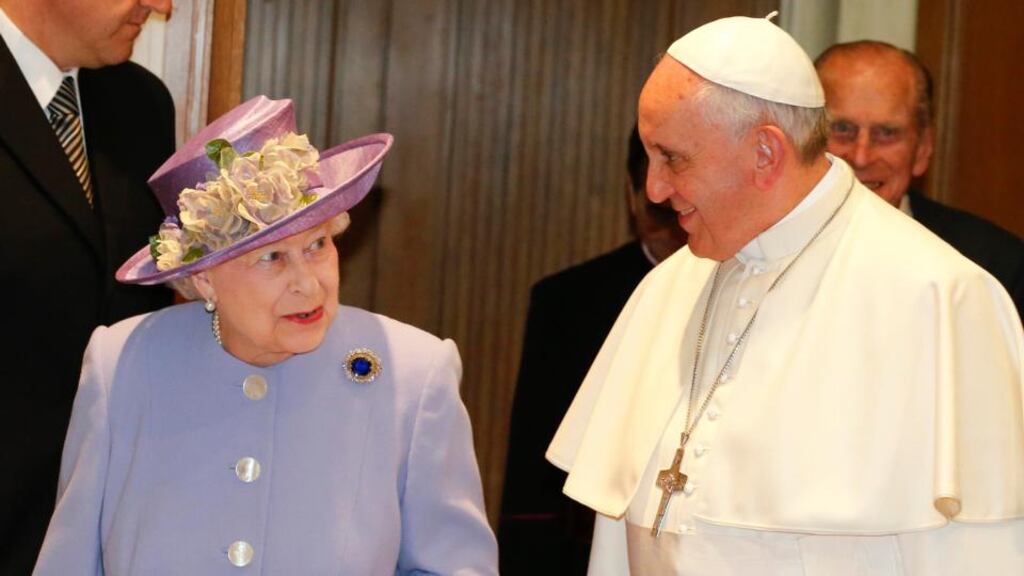As soon as she arrived, the Queen apologised for being late, telling the Pope: “We’re sorry to keep you waiting but we were having a very pleasant lunch with the President...”Photograph: Reuters