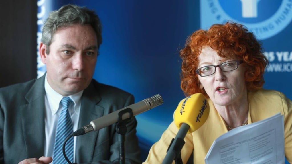 Mark Kelly, director of the Irish Council for Civil Liberties, and Marie O’Connor, chairwoman of Survivors of Symphysiotomy. Photograph: Laura Hutton/Photocall Ireland