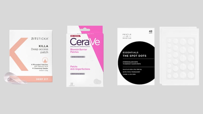 ZitSticka Killa Deep Access Patch (€30 from lookfantastic.com); CeraVe Blemish Barrier Patches (€10 from Meaghers Pharmacy); Pestle & Portar The Spot Dots (€12 from millies.ie)