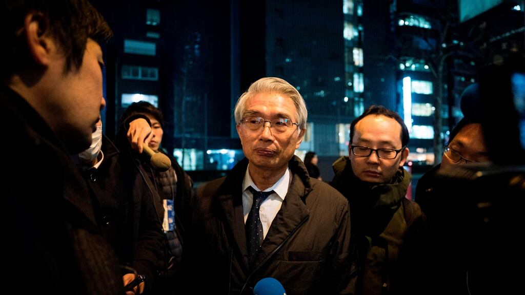 Junichiro Hironaka, new lawyer of former Nissan chief Carlos Ghosn, speaks with media outside his office in Tokyo. Photograph: Behrouz Mehri / AFP / Getty