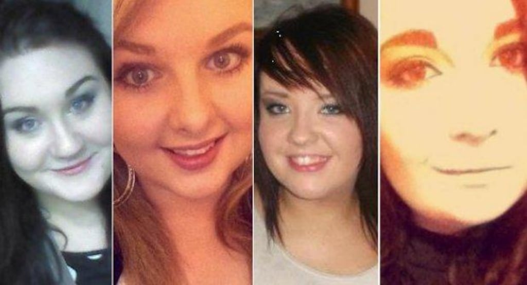 The four young women who died in a crash near Athy, Co Kildare on Tuesday night have been identified as (from left) Ashling Middleton; Charmaine Carroll; Gemma Nolan and Niamh Doyle