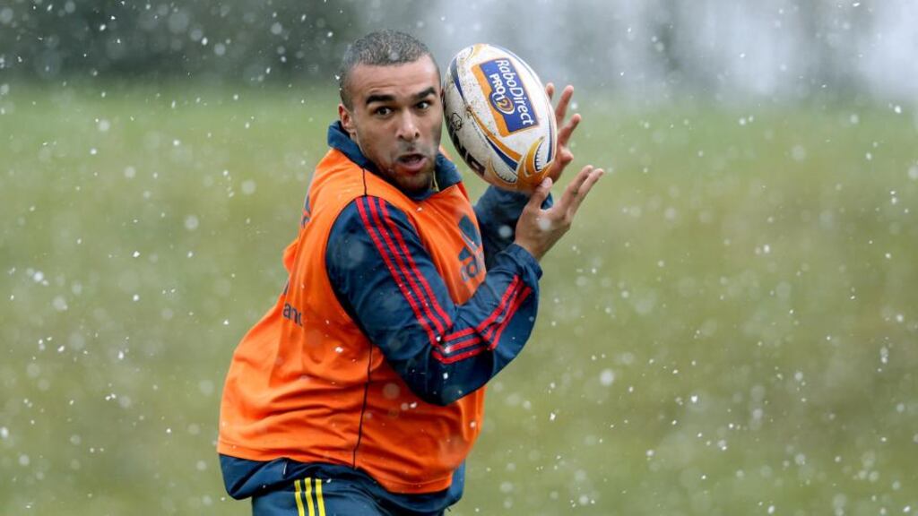 Munster’s Simon Zebo training in Limerick yesterday. Photograph: Inpho