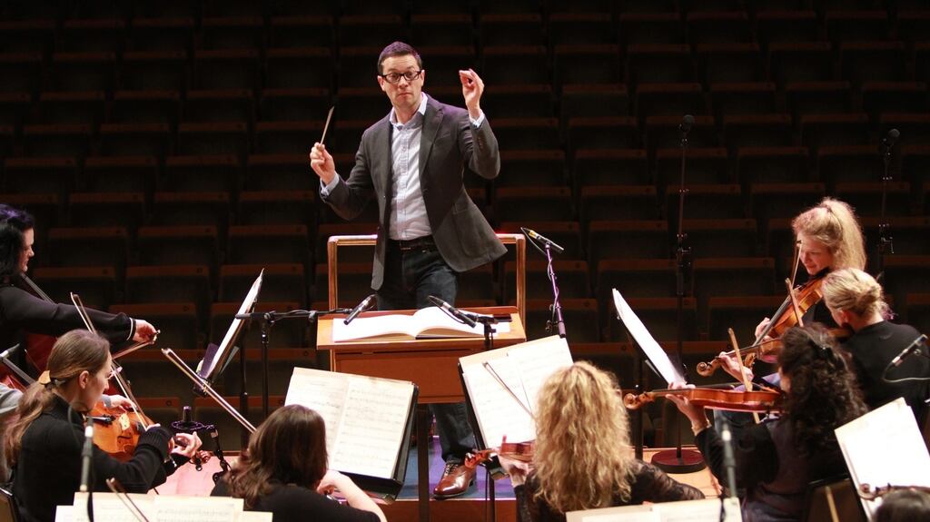 John Wilson, former principal of the RTÉ Concert Orchestra, leading a rehearsal at the National Concert Hall.  Photograph: Nick Bradshaw