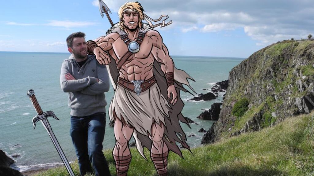 Author Will Sliney with Cú Chulainn, hero of his graphic novel Celtic Warrior, which is published by O’Brien Press