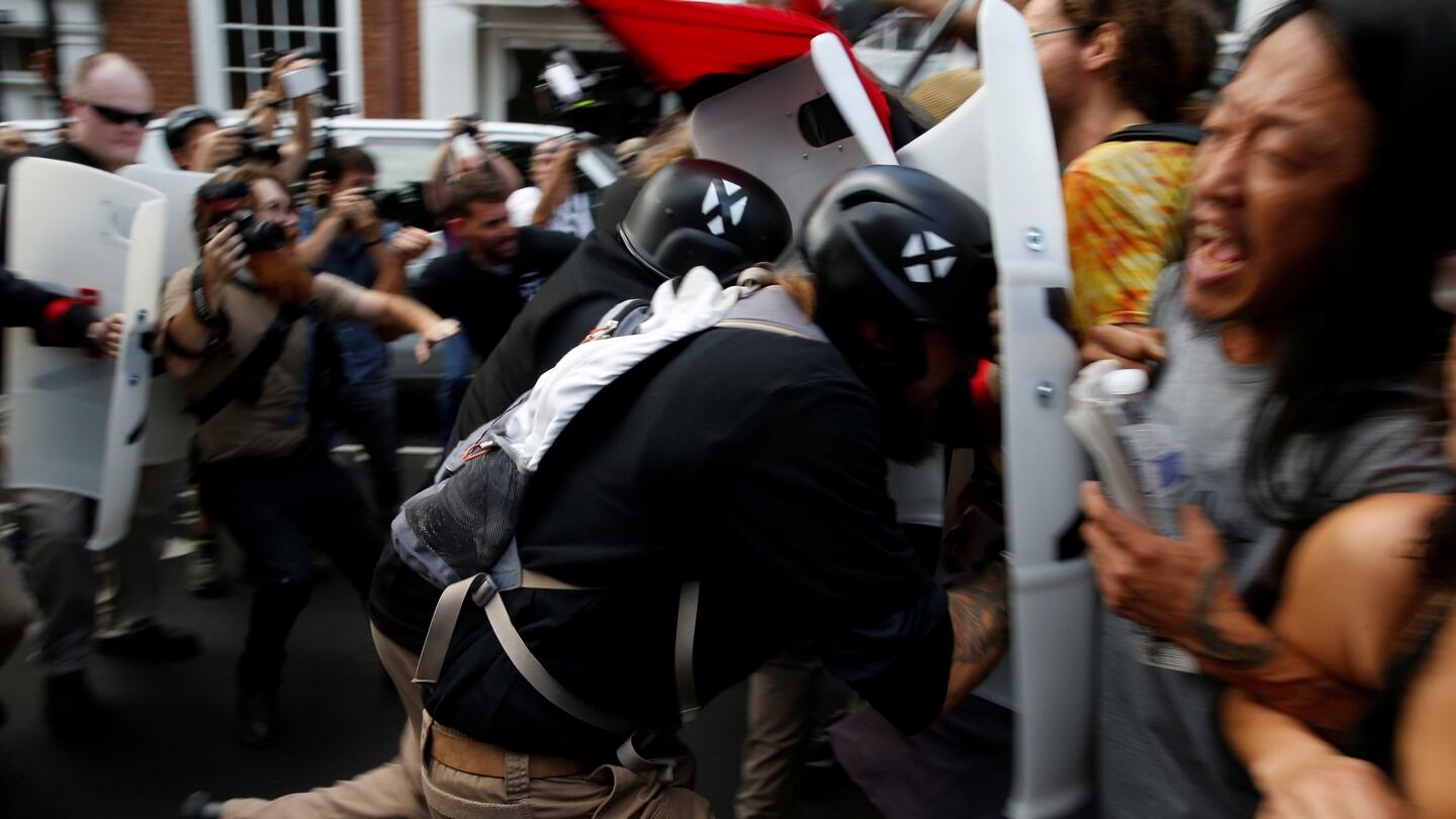 White nationalists clash with a group of counter-protesters in Charlottesville, Virginia, US. Photograph: Joshua Roberts/Reuters