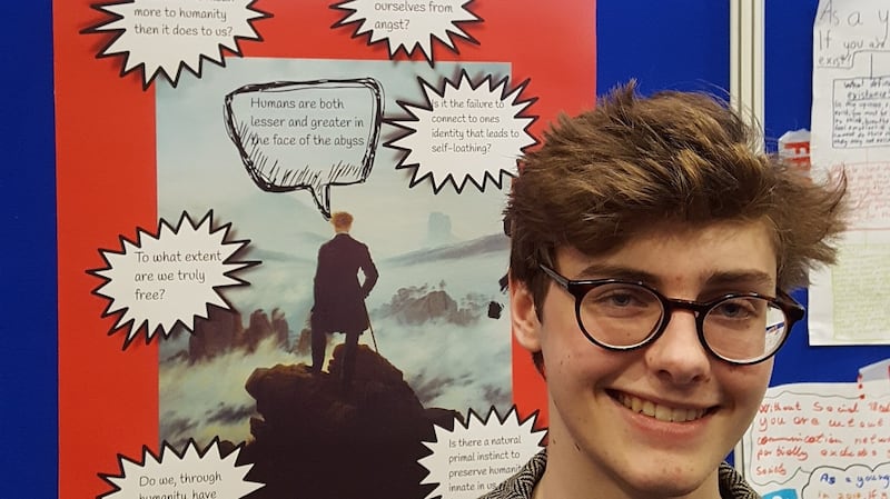 ‘The only way I can judge we can have a purpose is by contributing to humanity’: Fintan Smith from Coláiste Bhríde in Carnew, Co Wicklow.