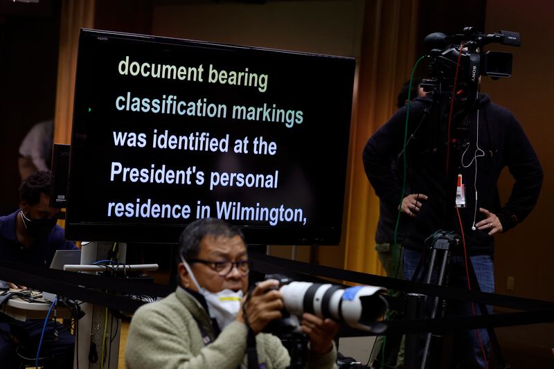 US attorney general Merrick Garland's remarks as a special counsel is appointed to investigate the discovery of classified documents held by president Joe Biden. Photograph: Chip Somodevilla/Getty Images